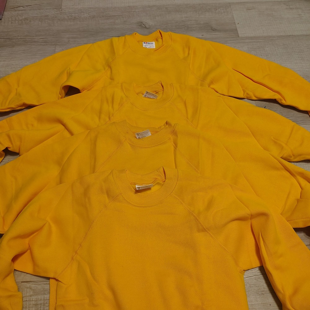 VTG Hanes Sweatshirt Small Yellow Lot 4 Crewneck Made in USA 90s New Blanks
